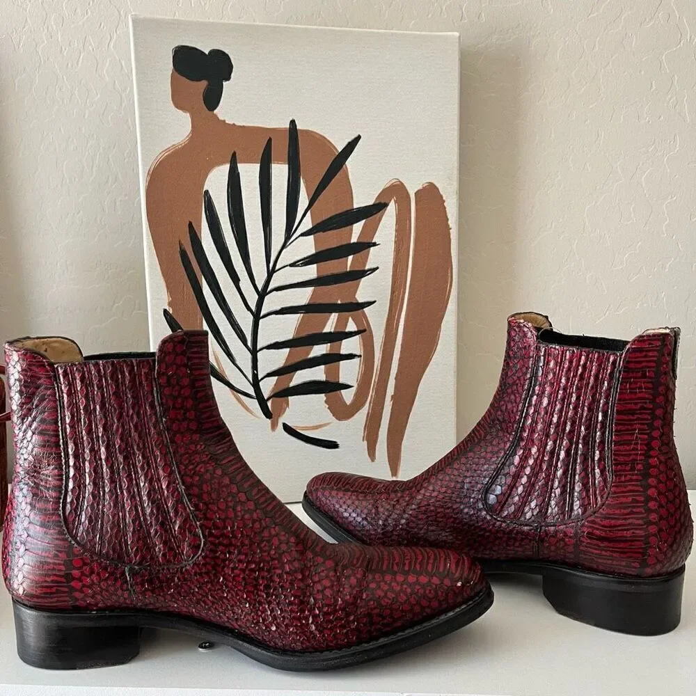The Office of Angela Scott Mr Jagger Boots Leather Snakeskin Embossed Red Sz 37‎